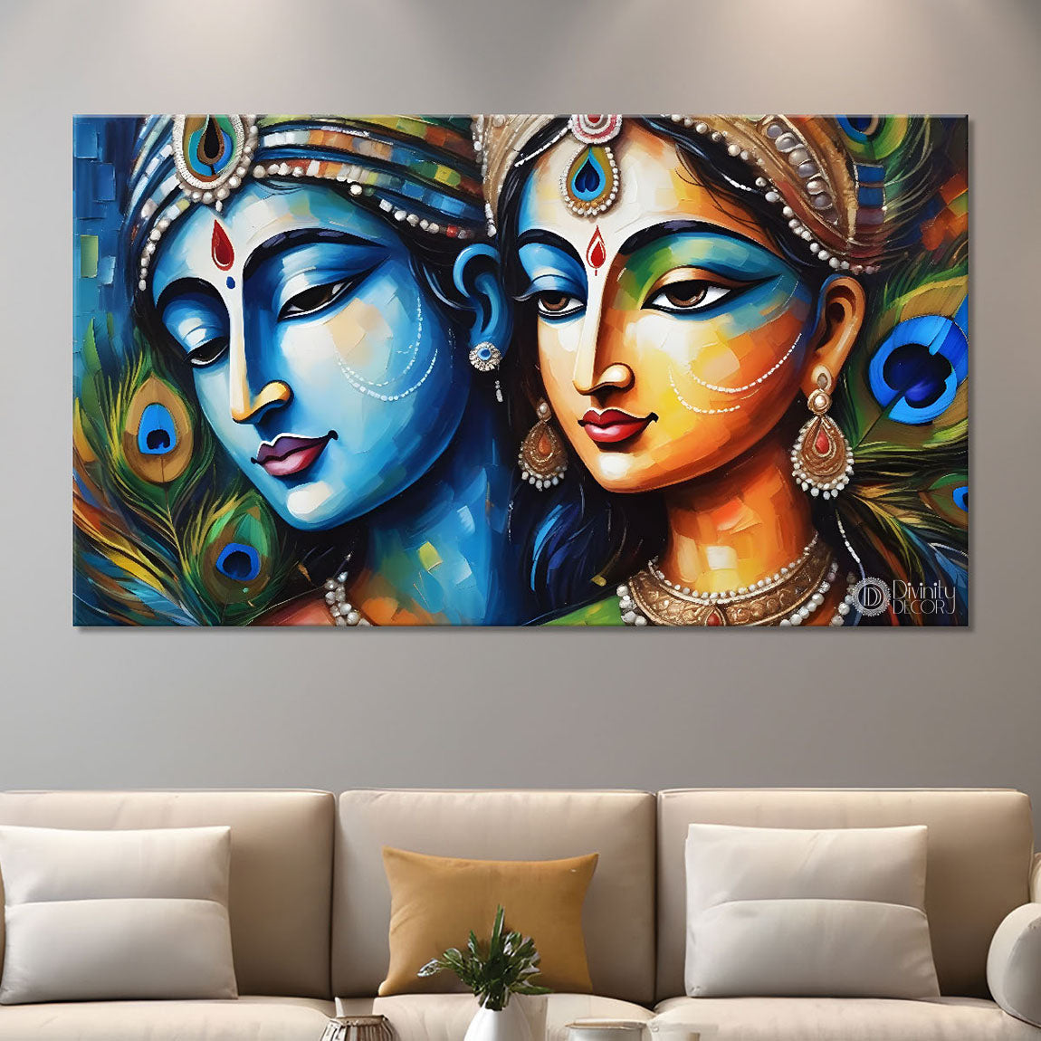 Blue face Krishna and Radha painting Canvas Painting - Design - Krishna-50