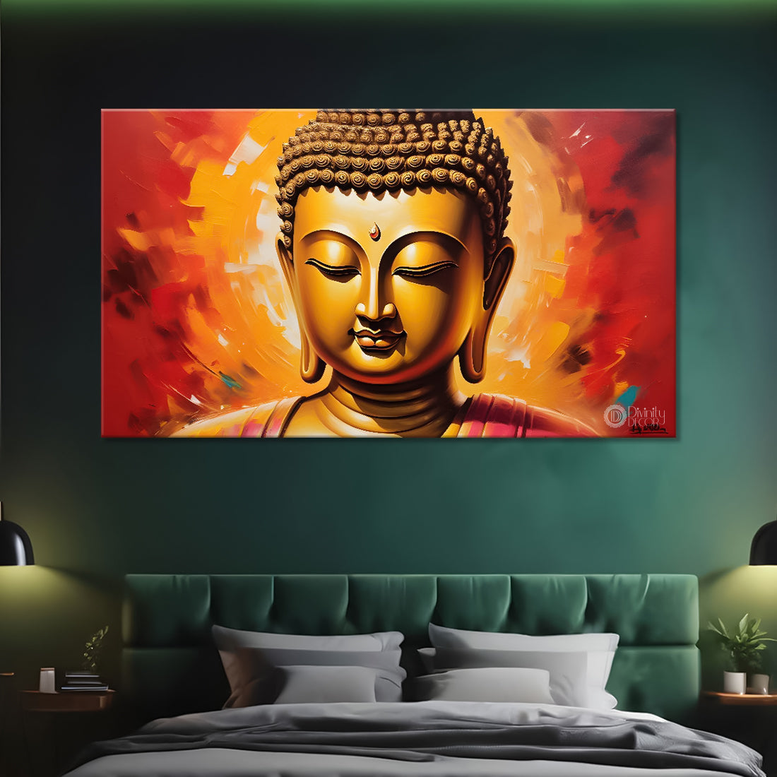 Golden buddha with red background textured painting Canvas Wall Painting - Buddha-50