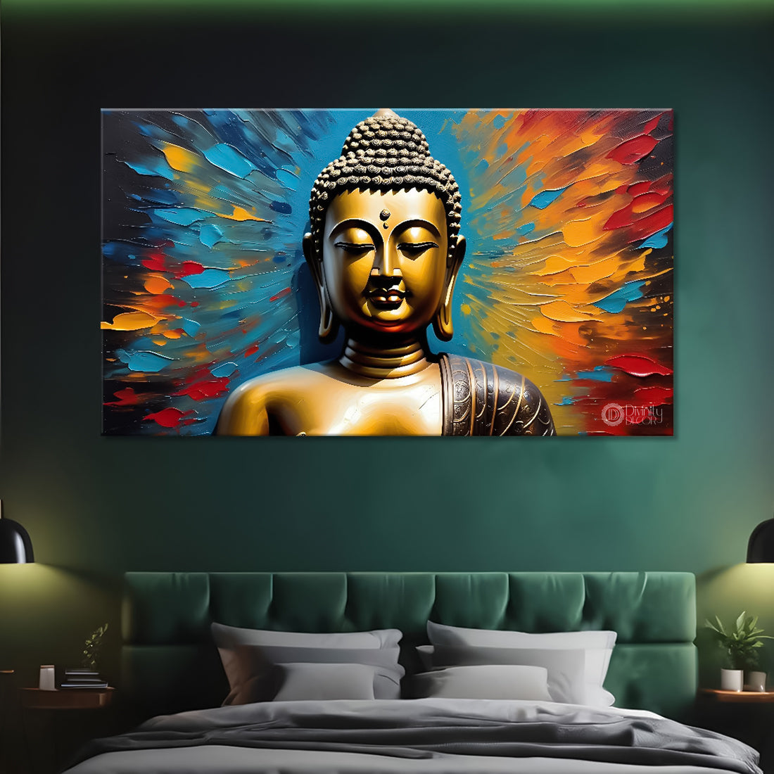 Golden buddha with colorful background textured painting Canvas Wall Painting - Buddha-51