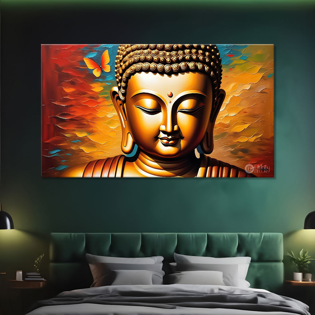 Golden buddha with colorful background textured painting Canvas Wall Painting - Buddha-52