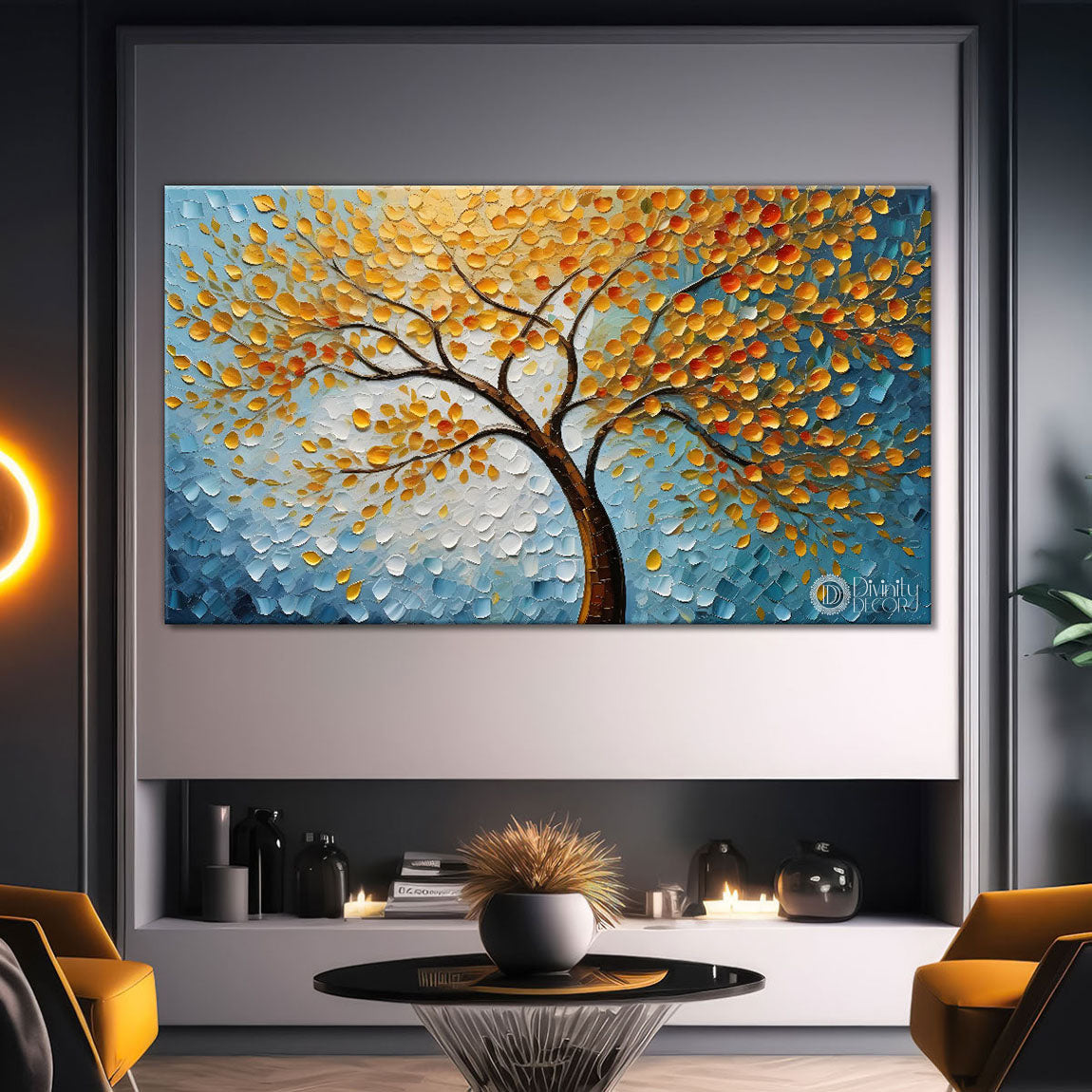 Orange tree in textured modern art Canvas Painting - Design - Tree-52