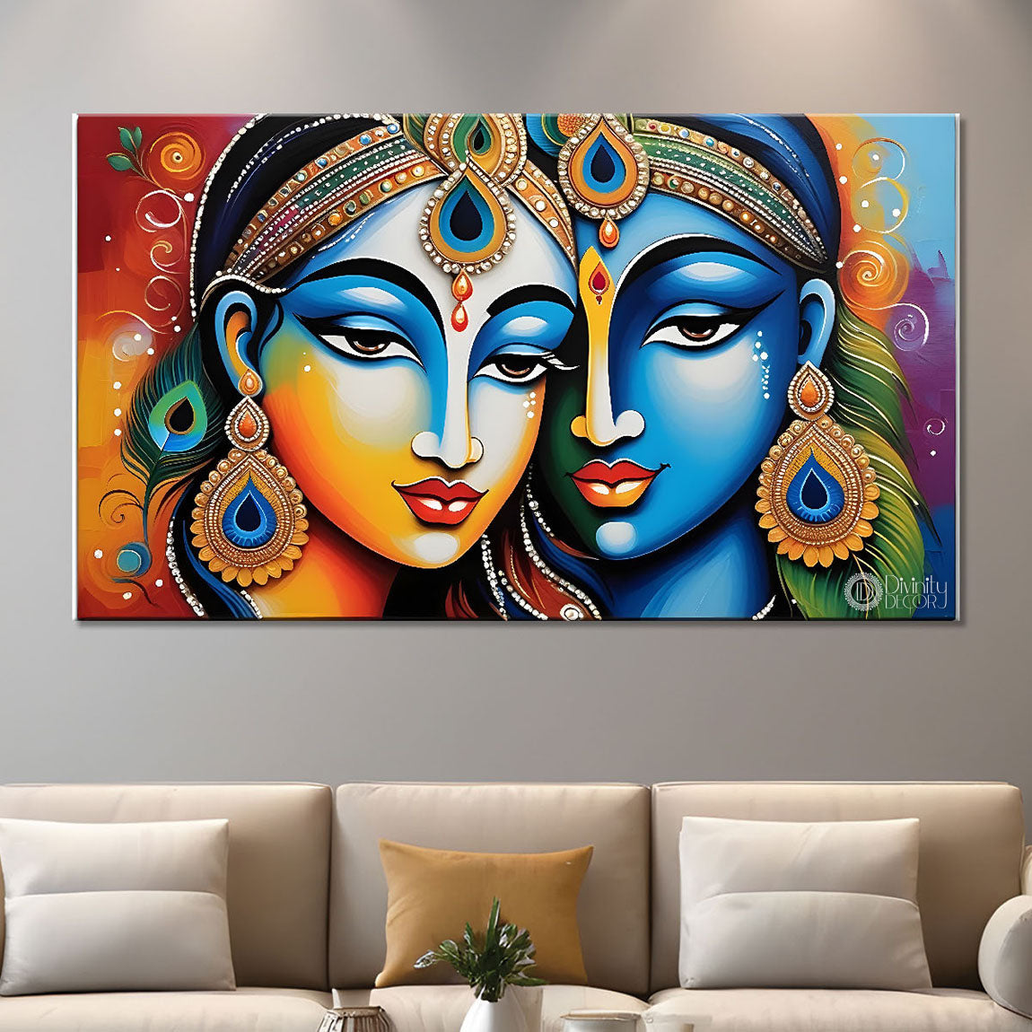 Blue face Krishna and Radha painting Canvas Painting - Design - Krishna-52