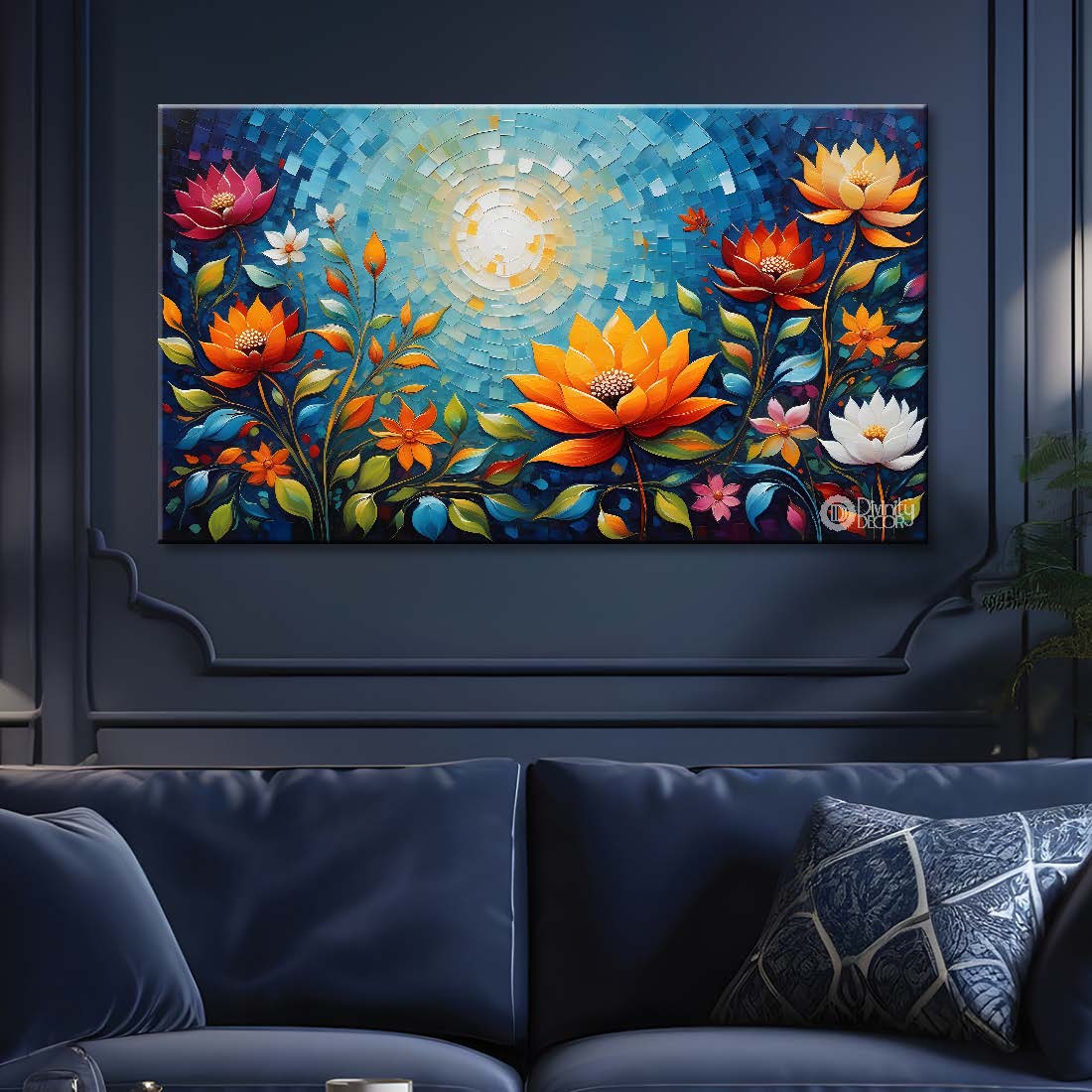 Colorful flowers with sun textured painting- Design - Flower-53