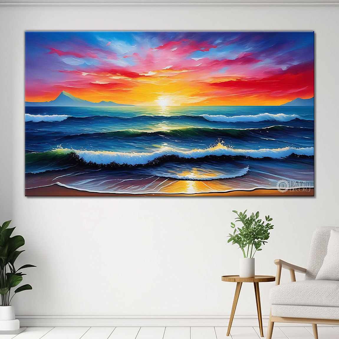 Sea with colorful sky in textured natural art Canvas Painting - Nature Art -53