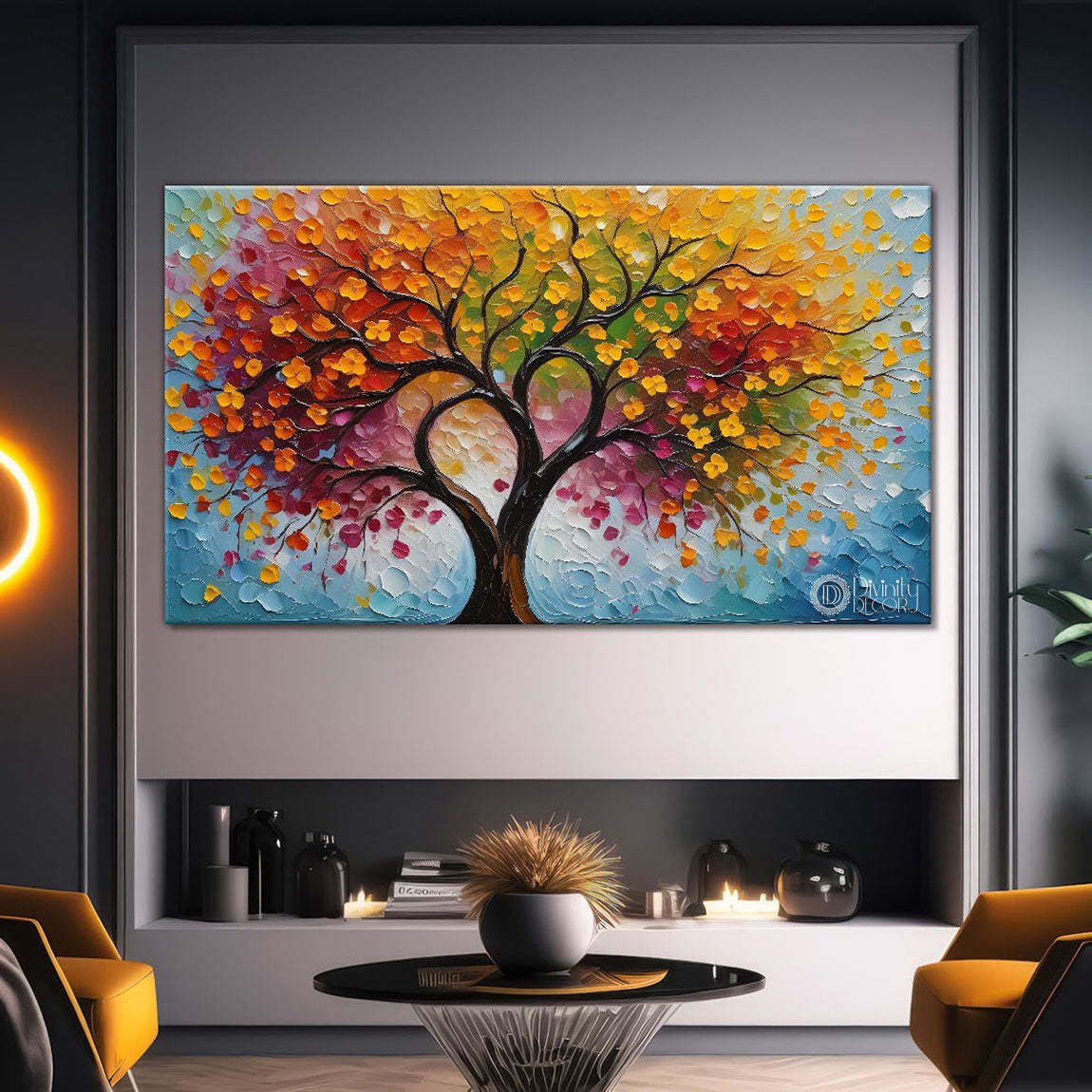 Orange tree in textured modern art Canvas Painting - Design - Tree-53