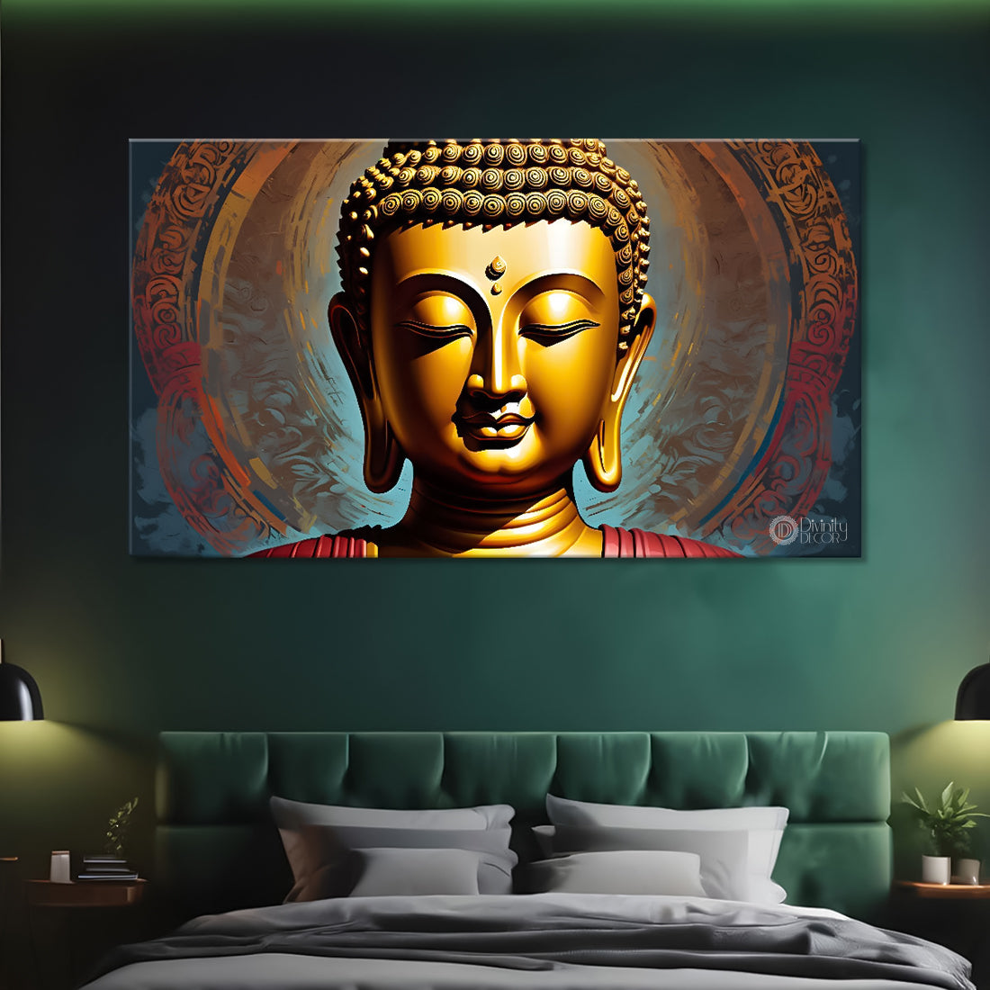 Golden buddha with grey background painting Canvas Wall Painting - Buddha-53