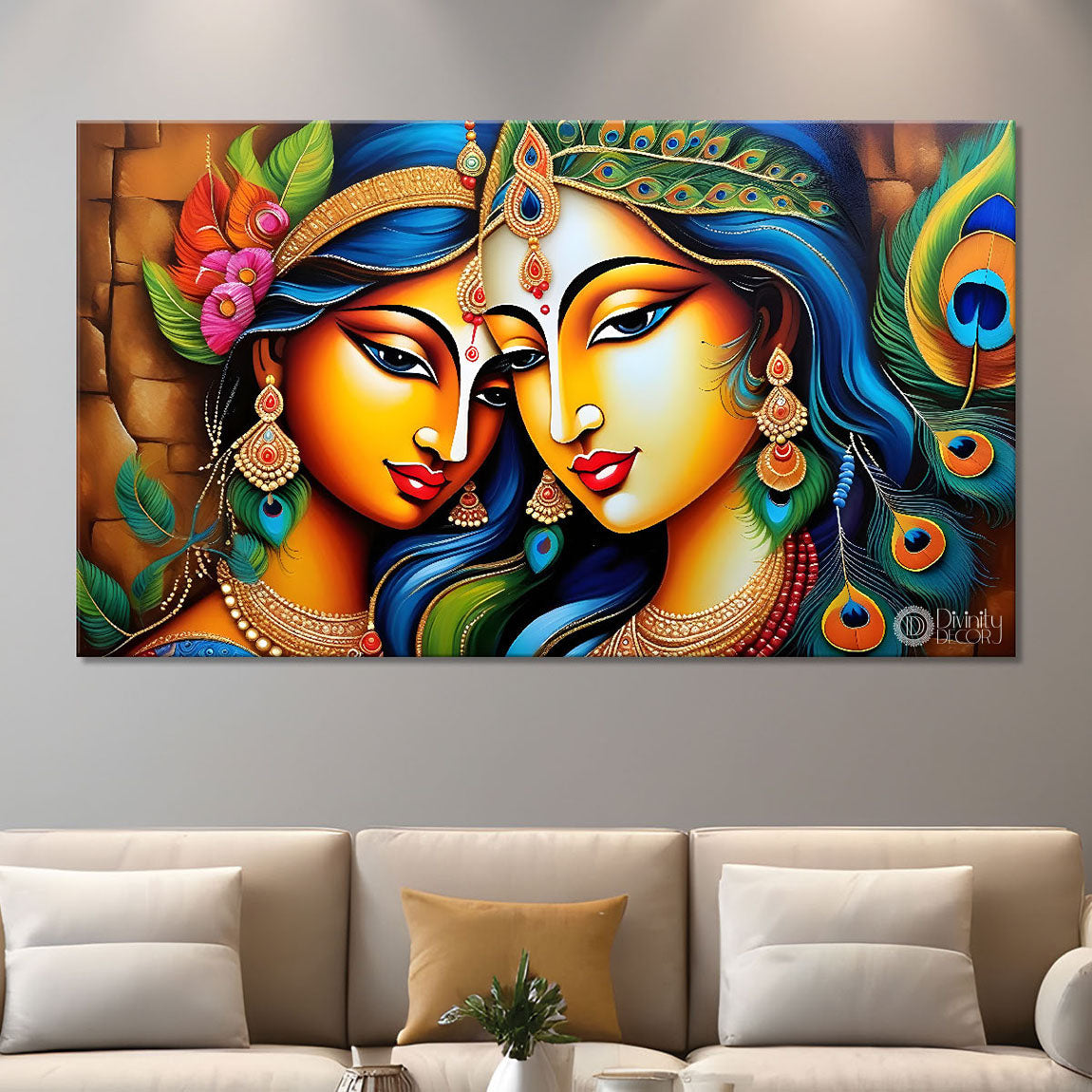Brown face Krishna and Radha painting Canvas Painting - Design - Krishna-54