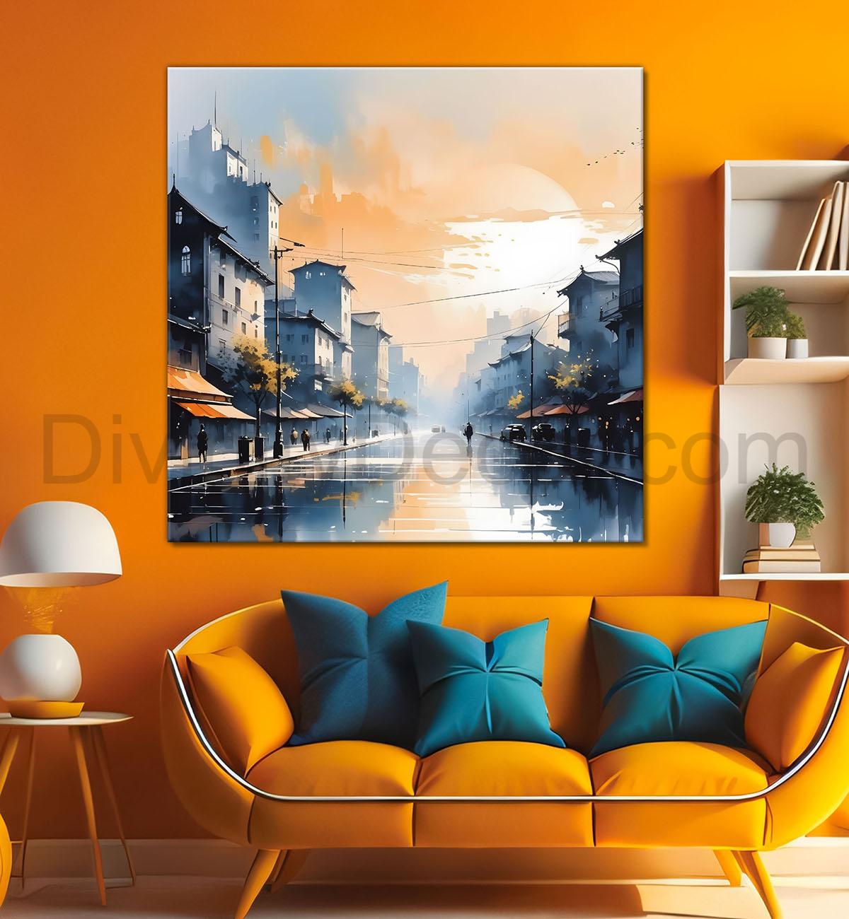 City view in water colour painting Canvas Painting 24X24- Nature Art -S-55