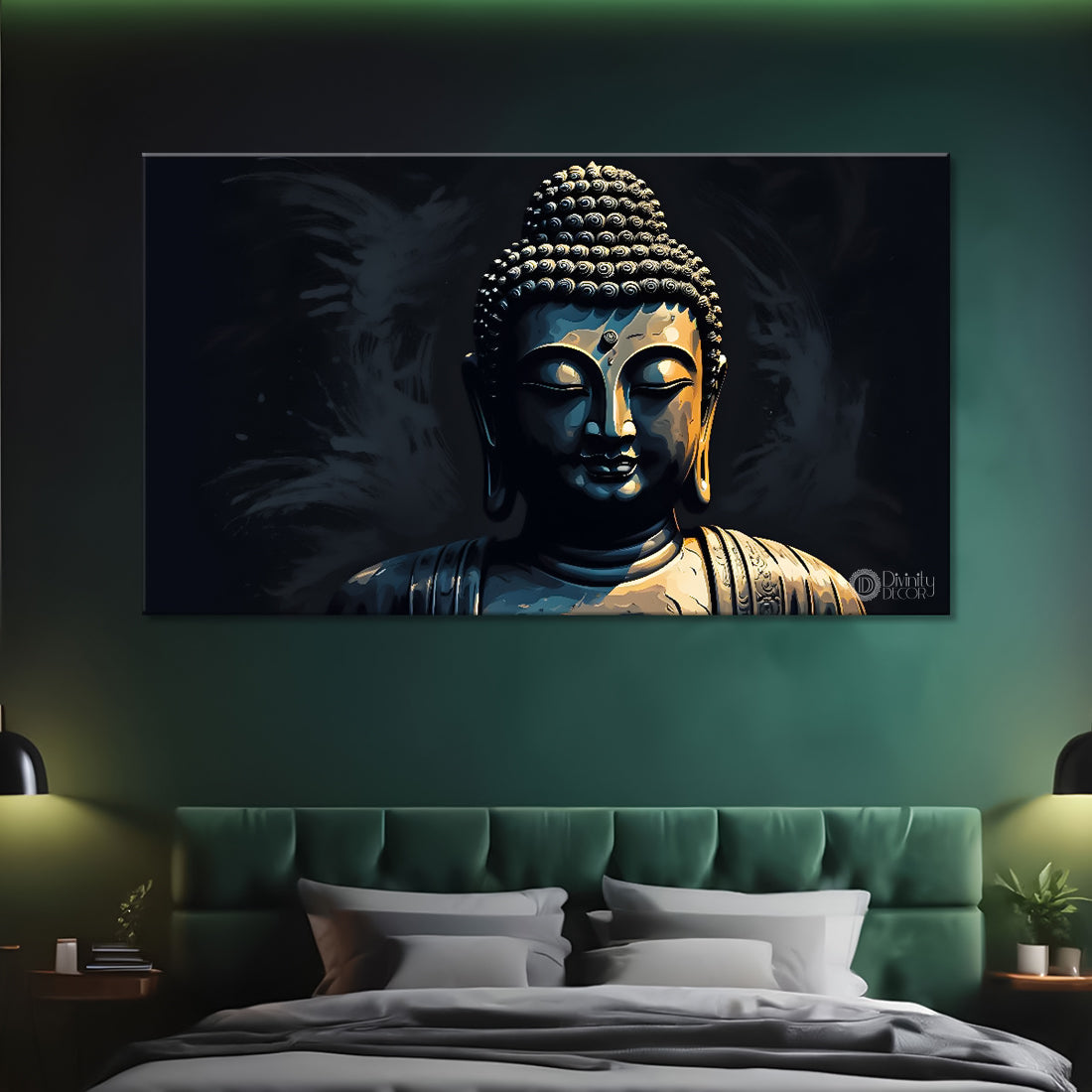 Black buddha with black background painting Canvas Wall Painting - Buddha-55