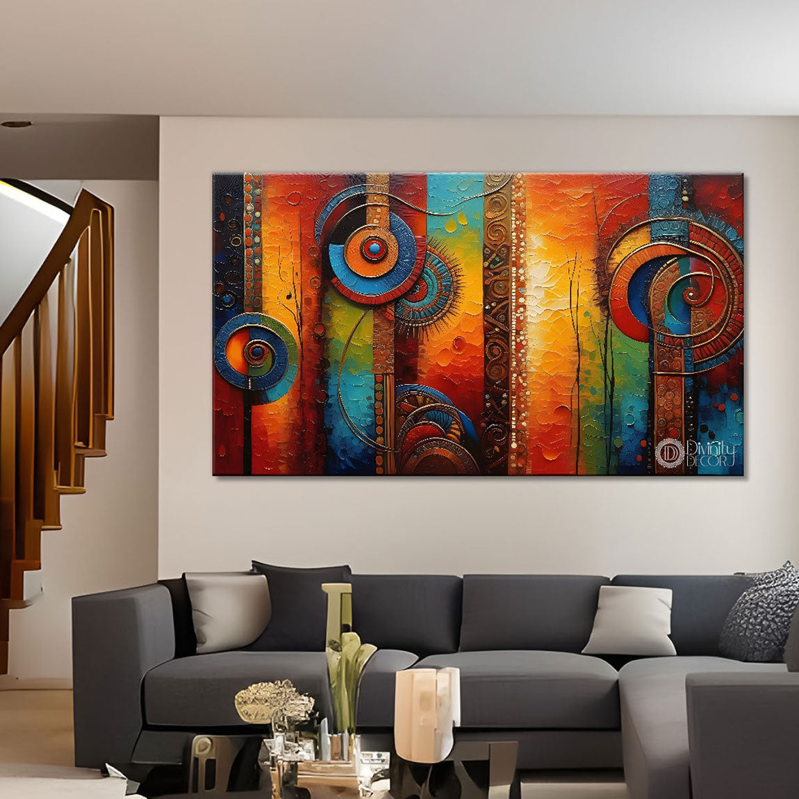 Straight lines with spiral textured art Canvas Painting - Design - Modern-L-55