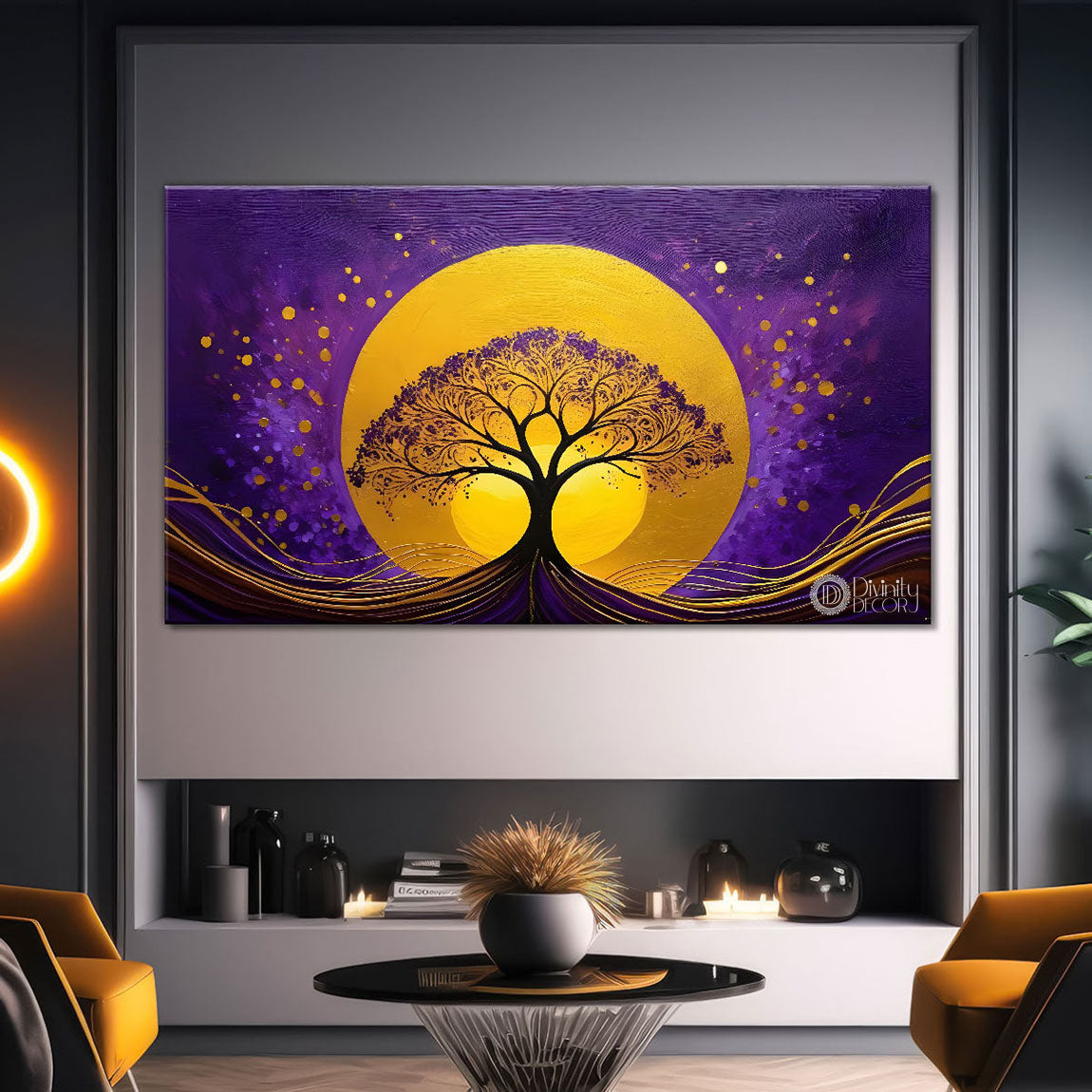 Purple tree in purple textured modern art Canvas Painting - Design - Tree-55