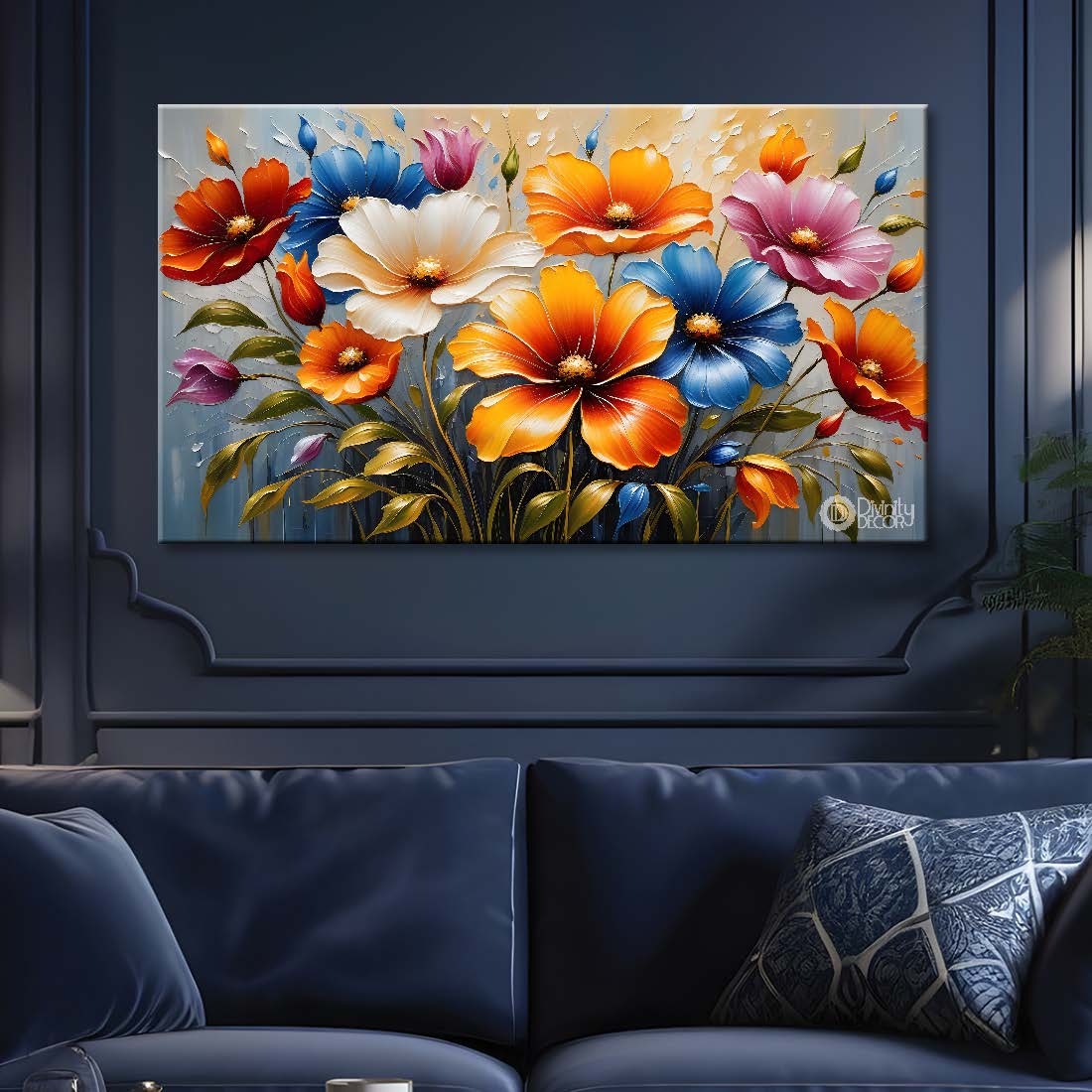Colorful flowers with light textured painting- Design - Flower-56