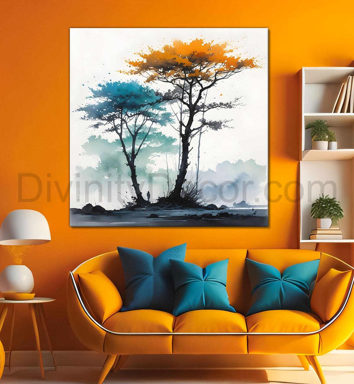Colourful trees in painting Canvas Painting 24X24- Nature Art -S-56
