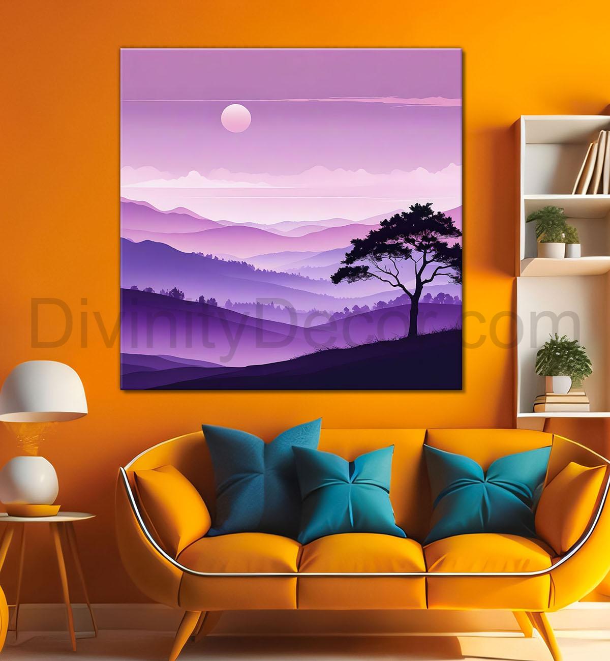 Mountains with tree and moon painting Canvas Painting 24X24- Nature Art -S-57