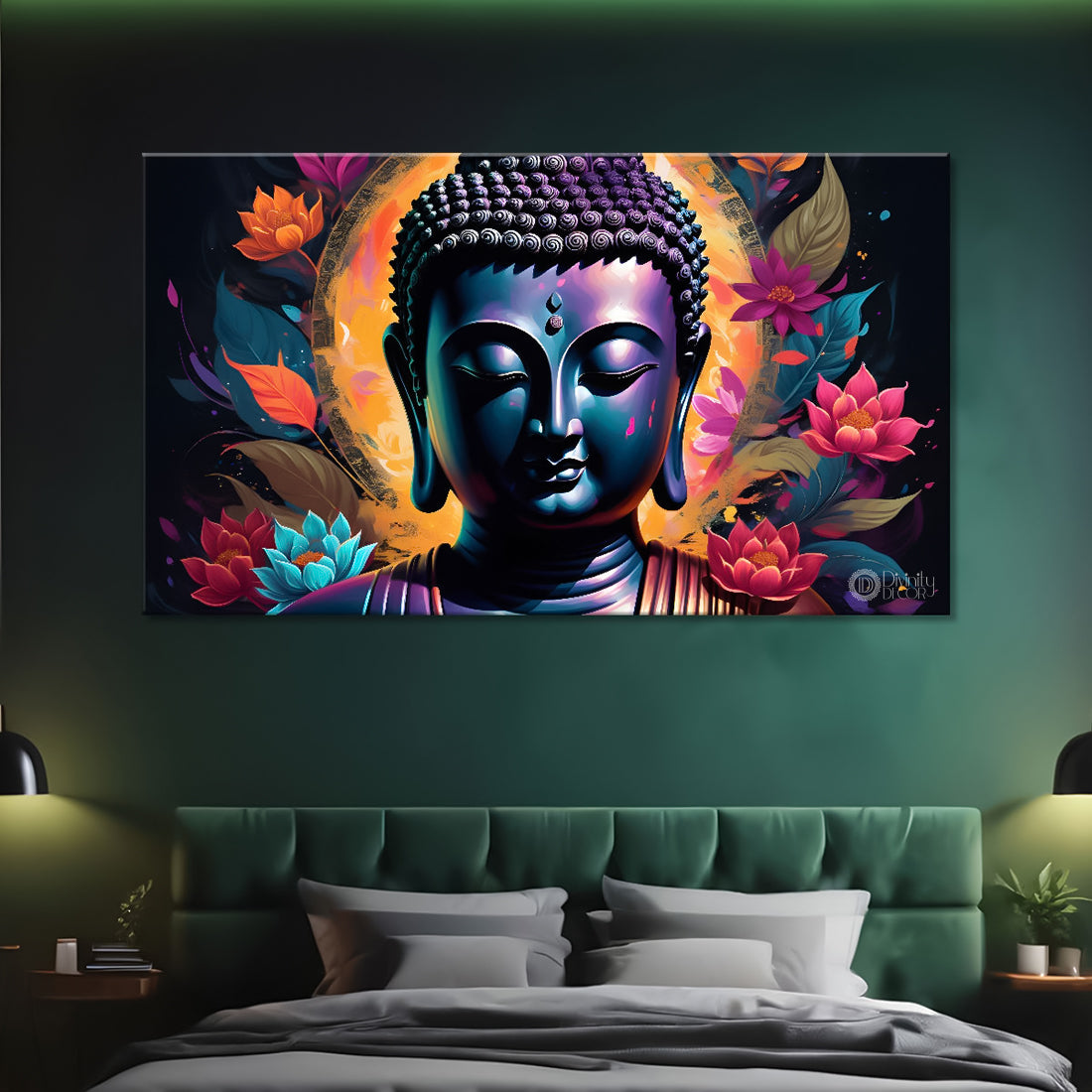 Black buddha with colorful textured painting Canvas Wall Painting - Buddha-58