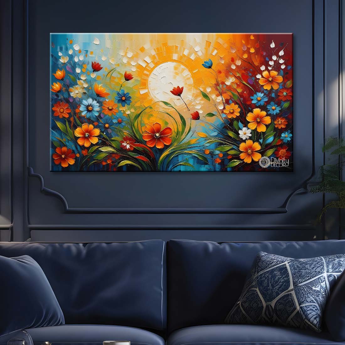Colorful flowers with sun textured painting- Design - Flower-58