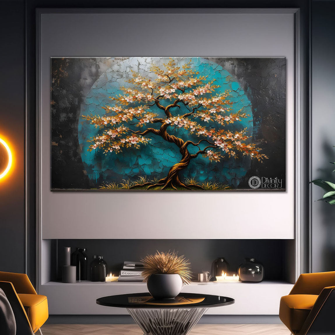 Tree in dark textured modern art Canvas Painting - Design - Tree-58