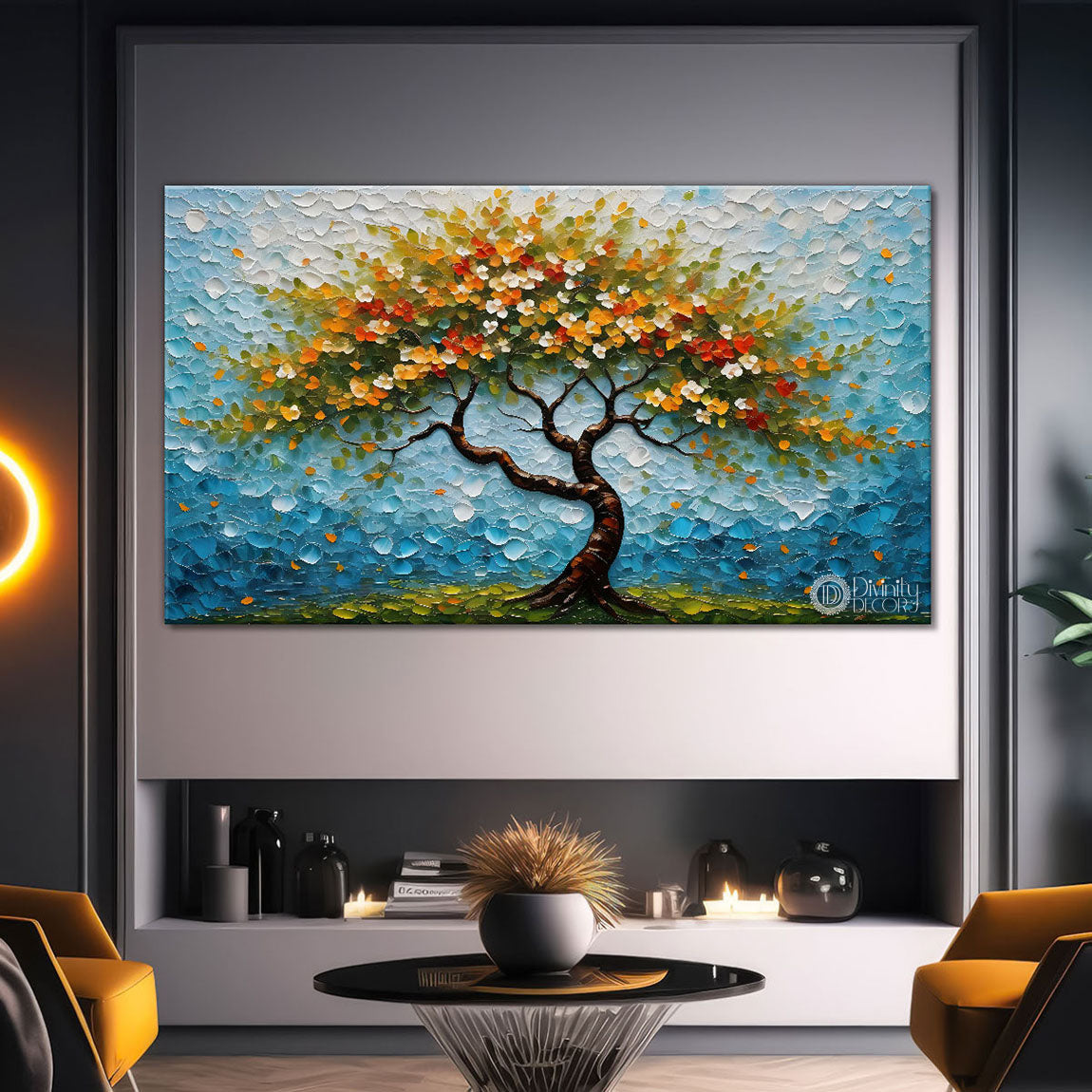 Colourful tree in textured modern art Canvas Painting - Design - Tree-59