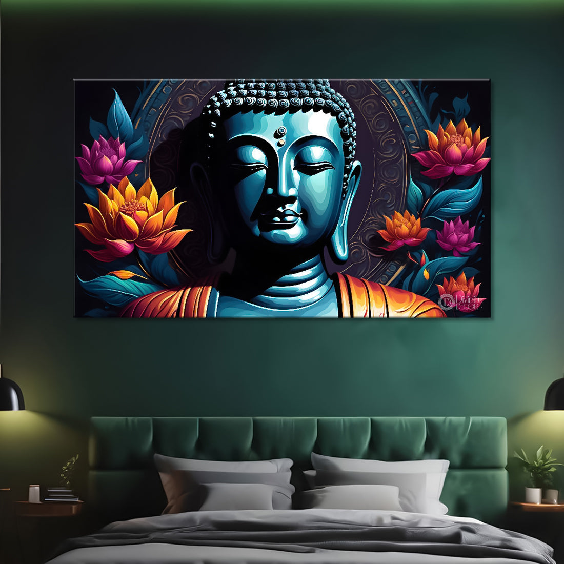 Black buddha with colorful flowers textured painting Canvas Wall Painting - Buddha-59