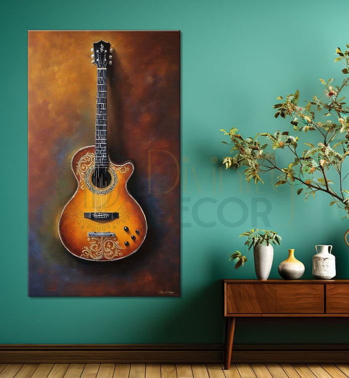 Guitar with brown background modern art Canvas Painting - Design - Modern-V-5