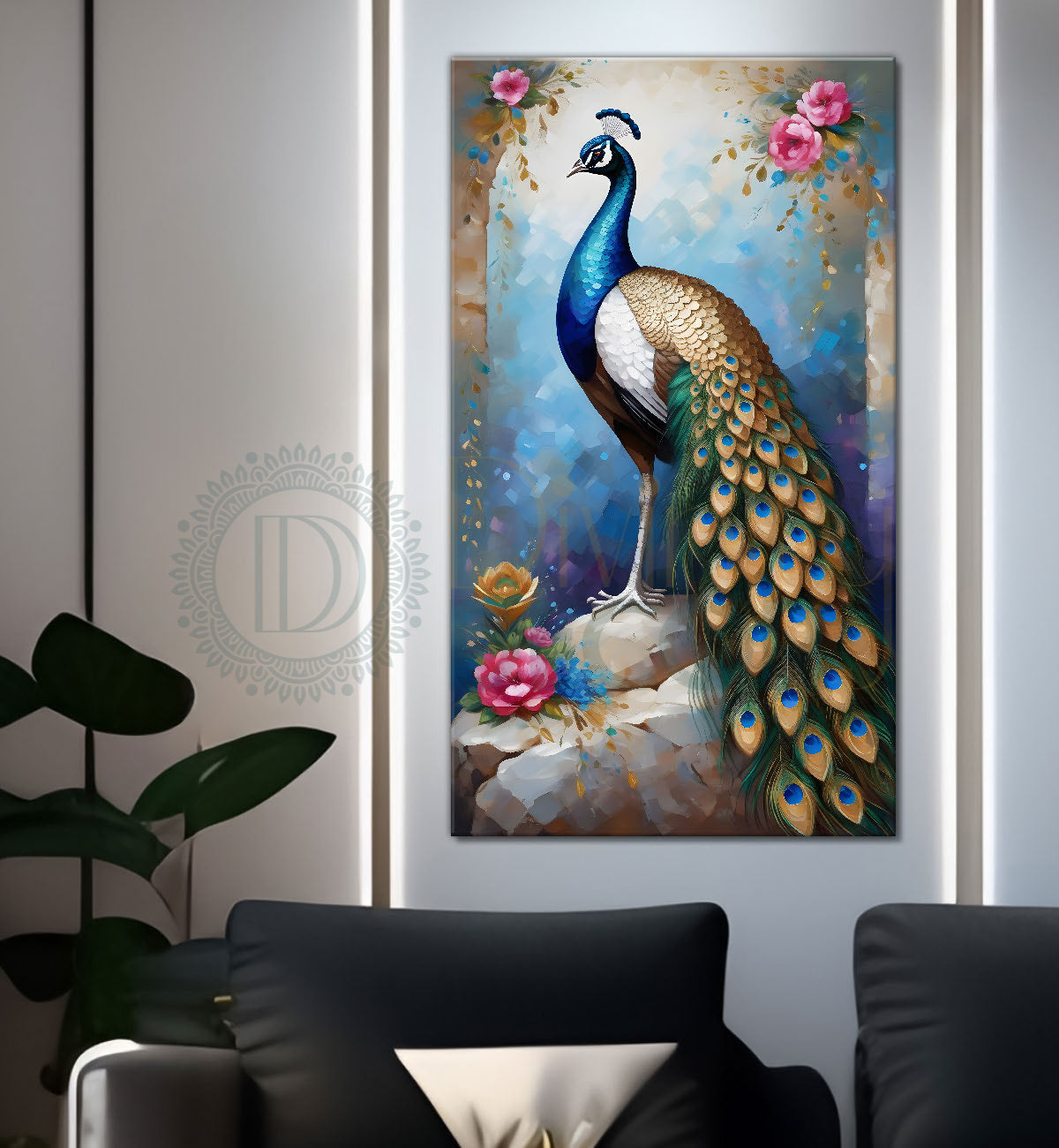 Peacockwith blue background moden art - Design - Peacock-V-5
