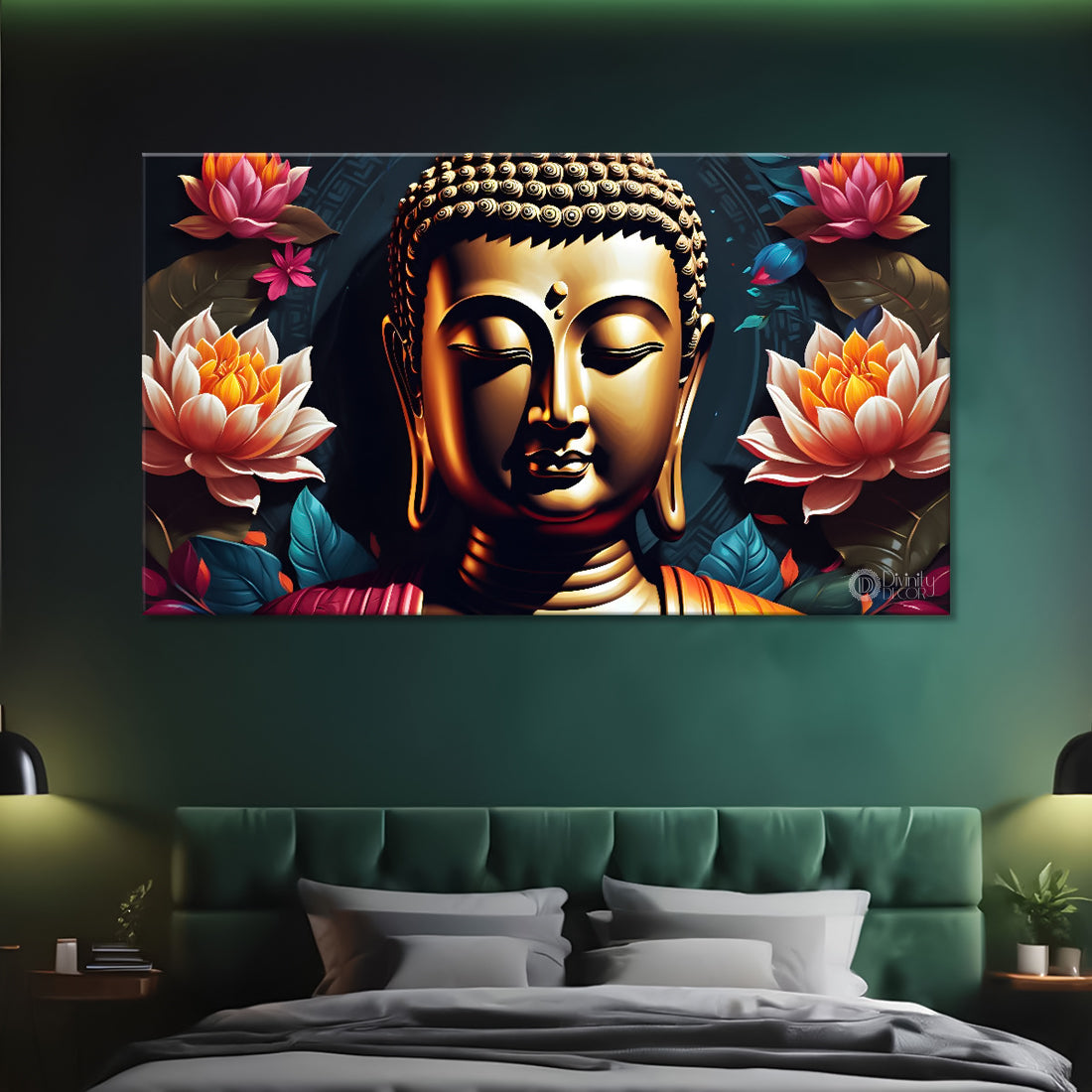 Black buddha with colorful flowers textured painting Canvas Wall Painting - Buddha-60