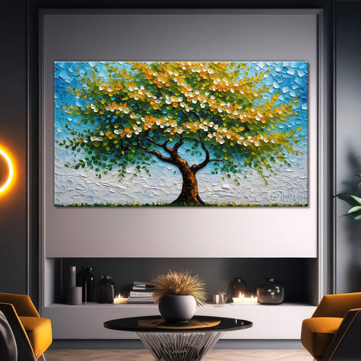 Colourful tree in textured modern art Canvas Painting - Design - Tree-60