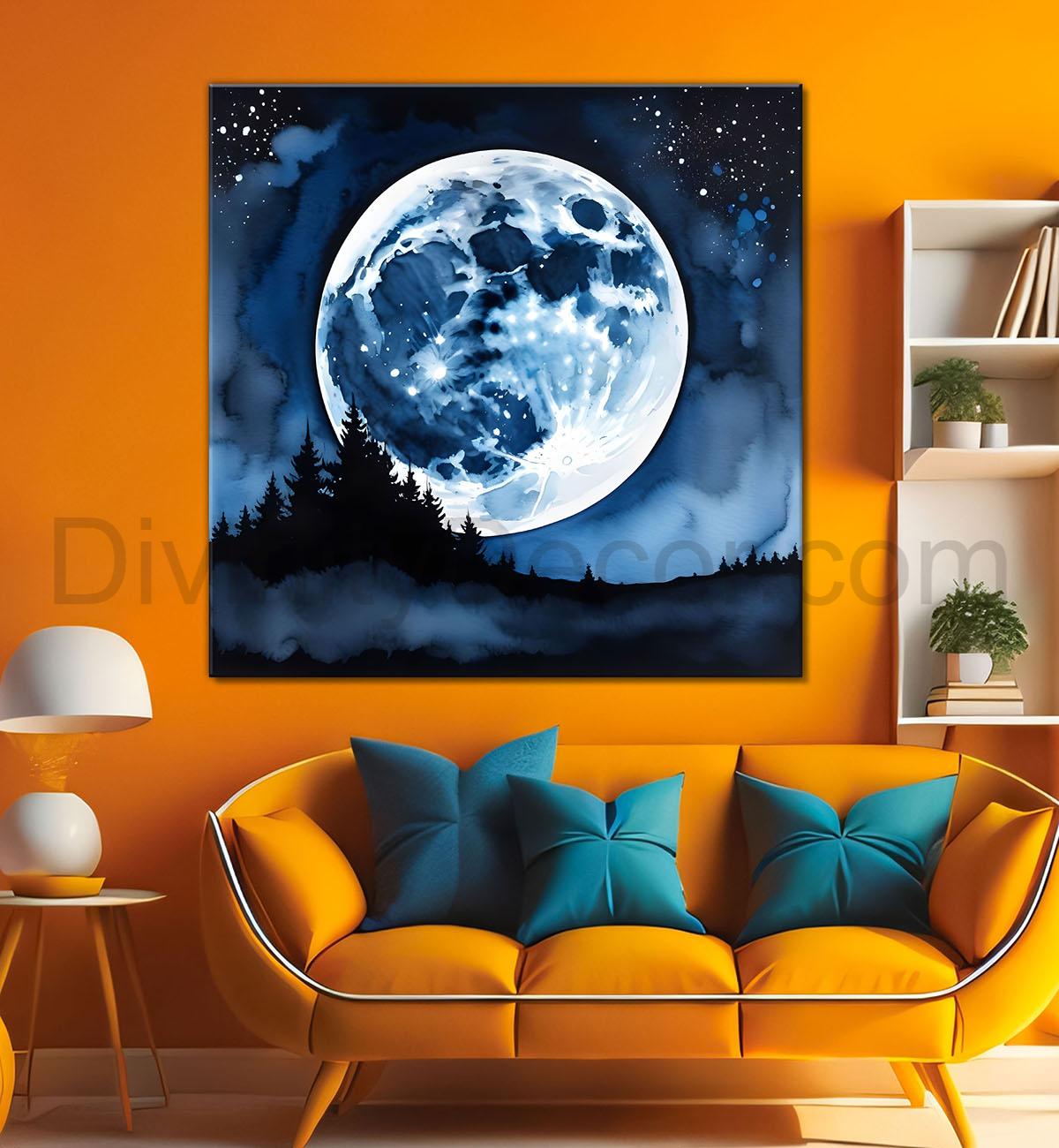 Moon with mountains paing Canvas Painting 24X24 - Nature Art -S-61