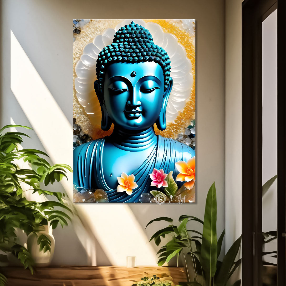 Blue buddha with light background painting  - Buddha-V-61