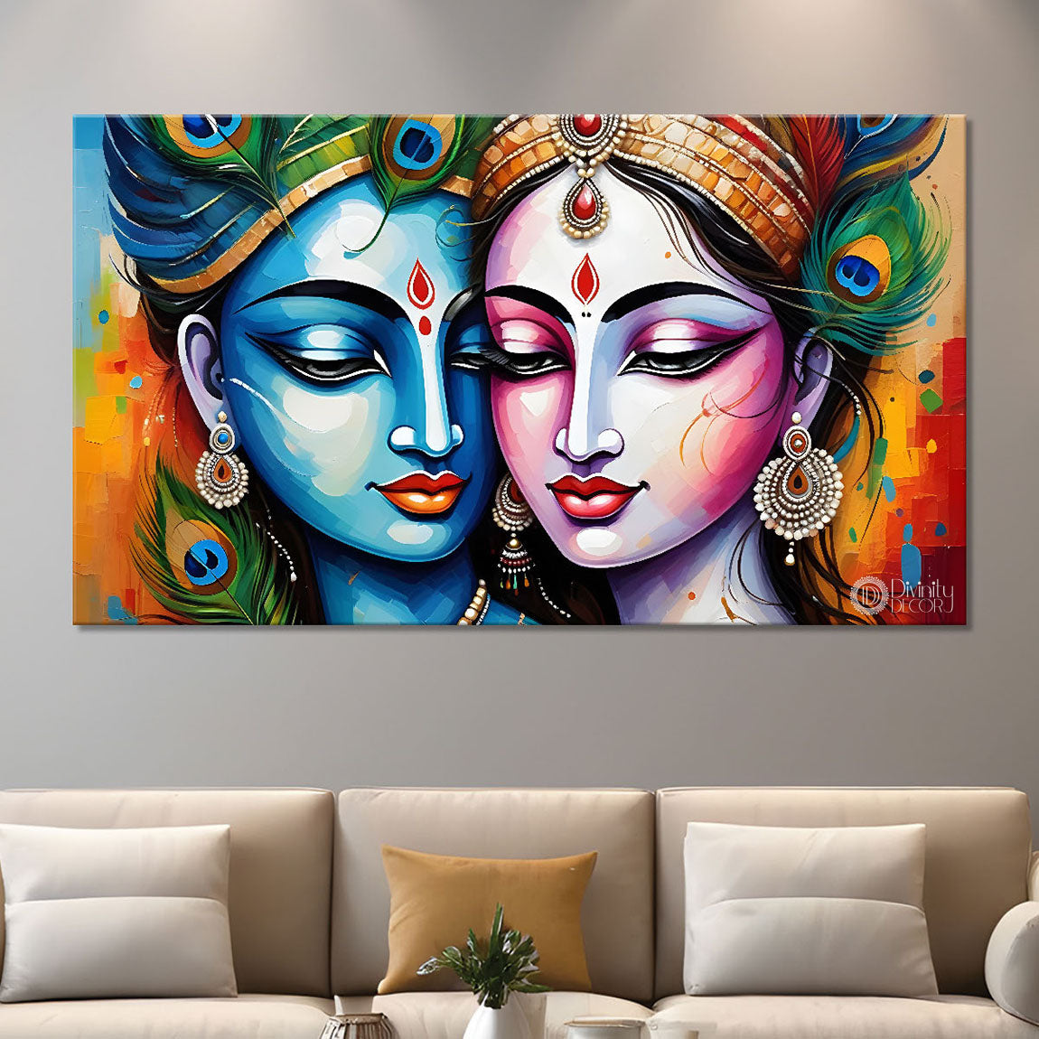 Blue face Krishna and Radha painting Canvas Painting - Design - Krishna-61