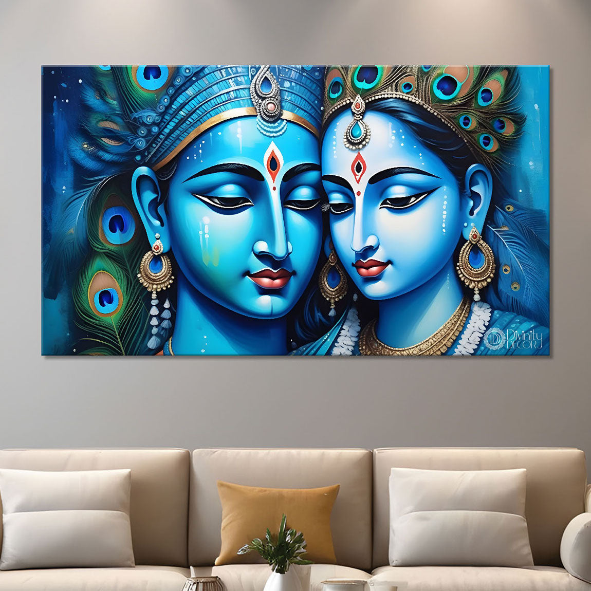 Blue faces of Krishna and Radha painting Canvas Painting - Design - Krishna-62