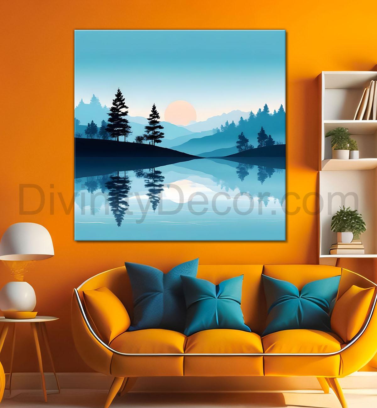 Mountains and river with trees water colour painting 24X24- Nature Art -S-62