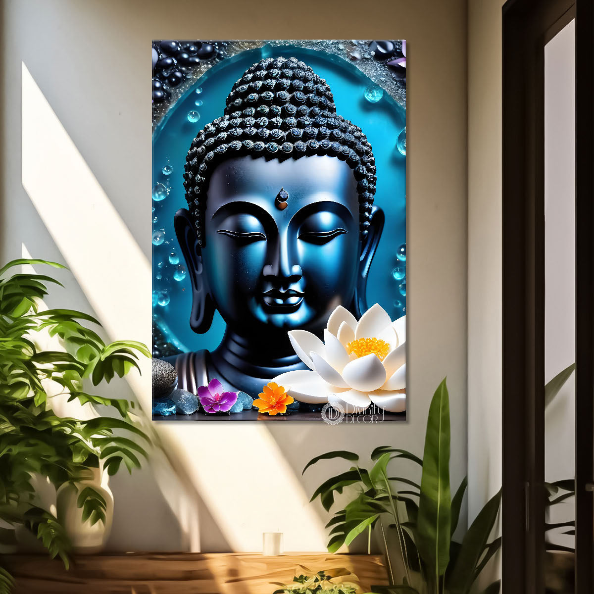 Blue buddha face with blue background painting  - Buddha-V-62