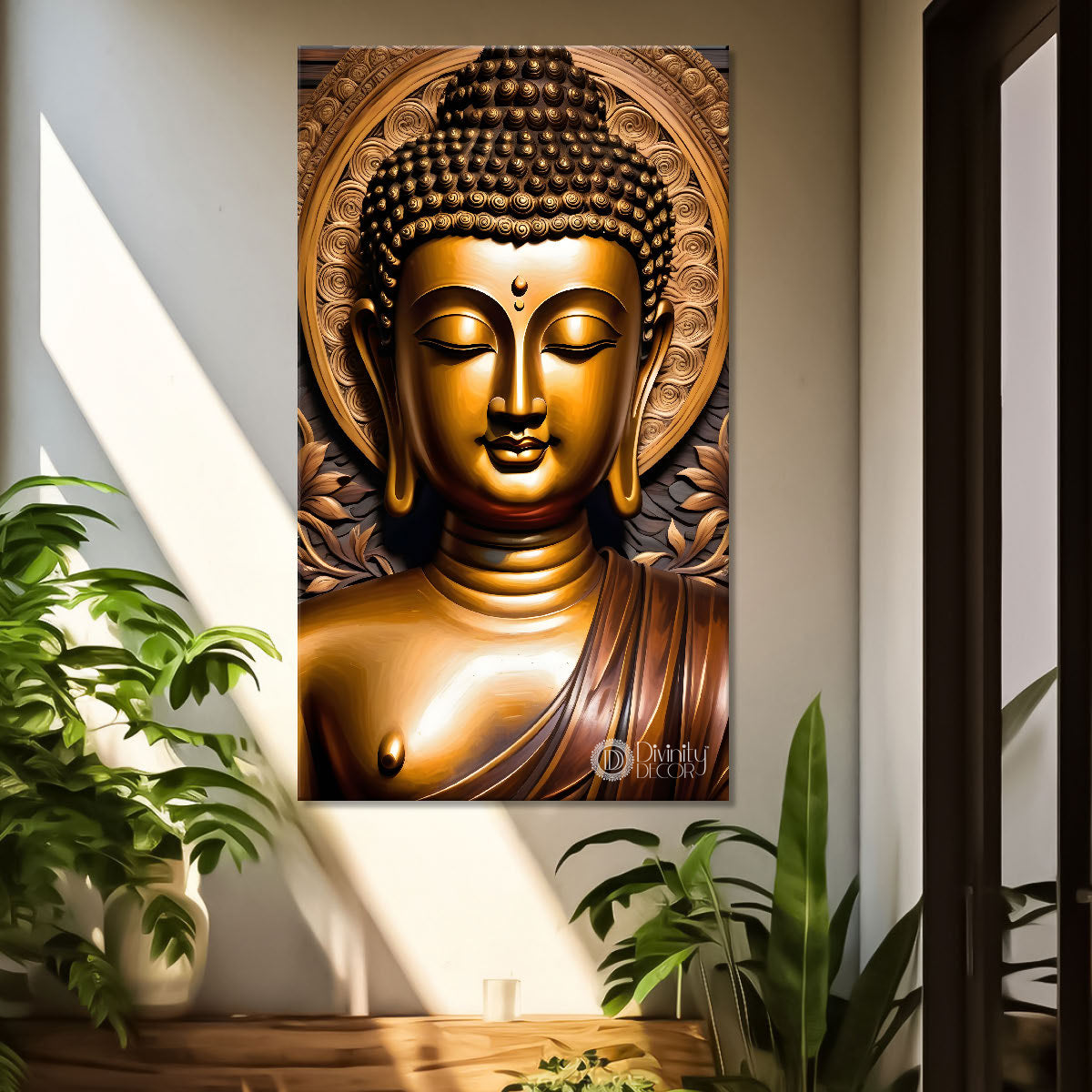 Golden buddha with brown background painting - Buddha-V-63