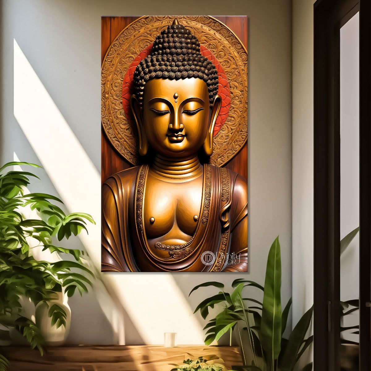 Golden buddha with brown background painting - Buddha-V-64