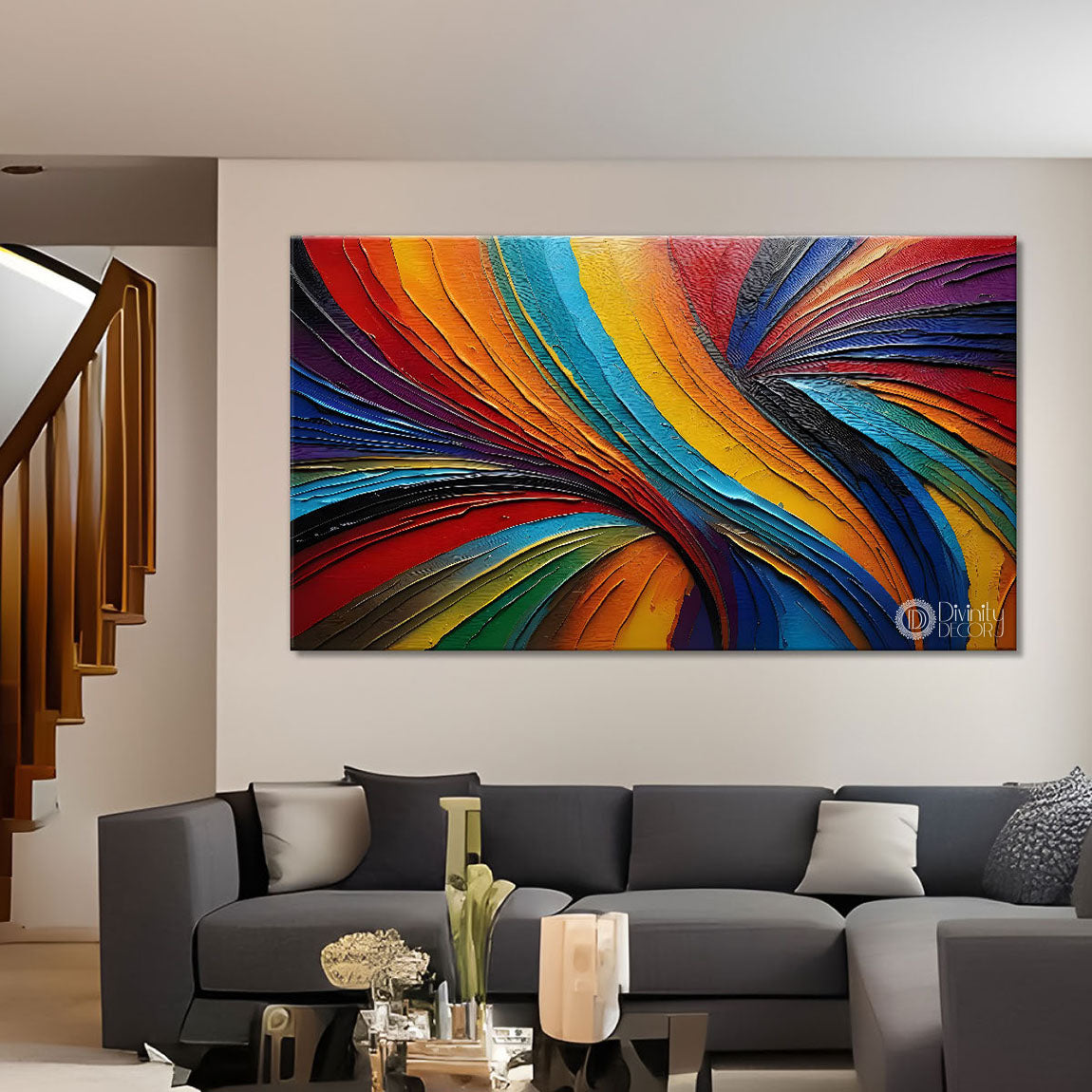 Colorful waves textured modern art Canvas Painting - Design - Modern-L-64