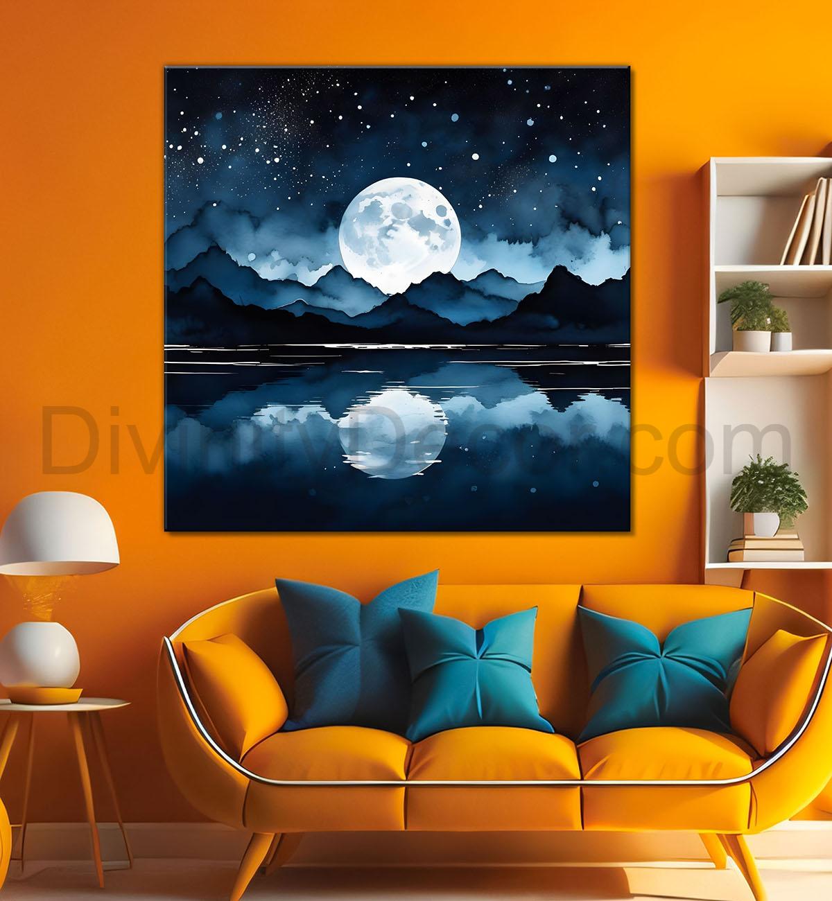 Mountains and moon and river painting 24X24- Nature Art -S-64