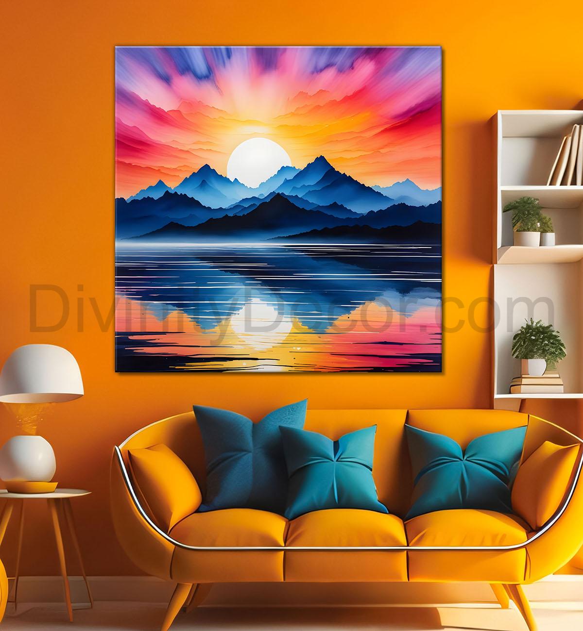 Mountains with sunset painting 24X24- Nature Art -S-65