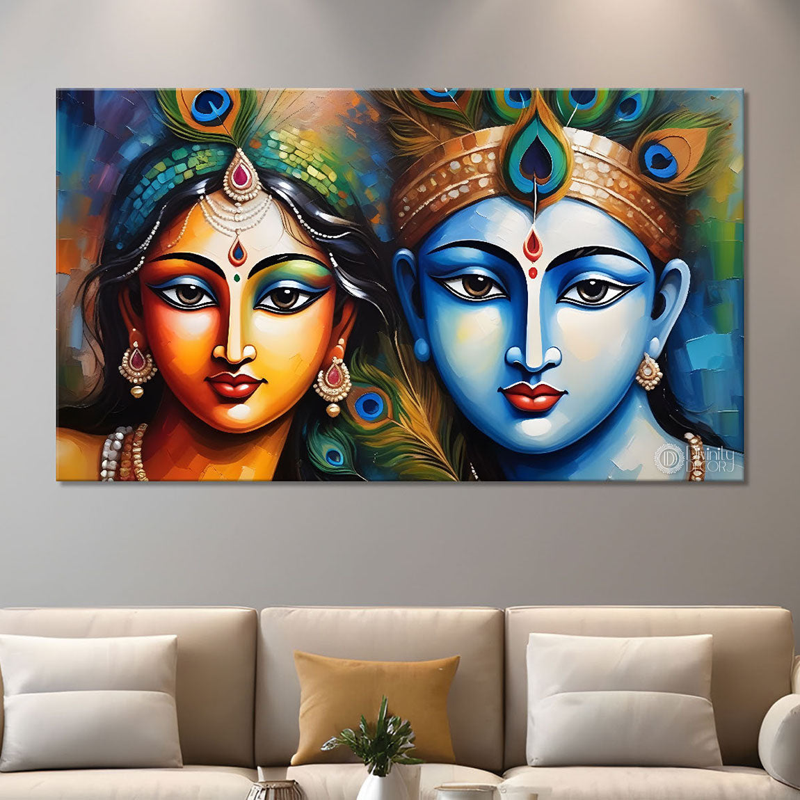 Blue face Krishna and Radha painting Canvas Painting - Design - Krishna-65