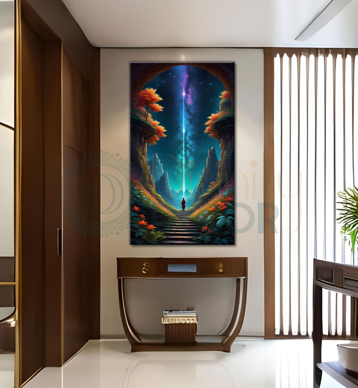 Man standing inmountisn with colourful background textured natural art Canvas Painting - Nature Art -V-67