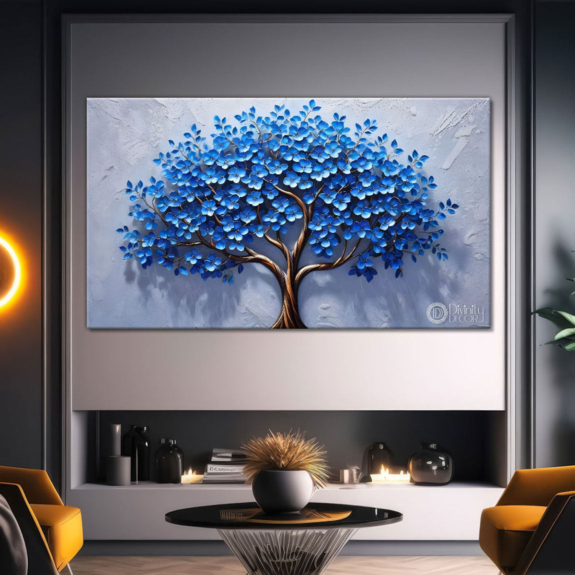 Blue tree in textured modern art Canvas Painting - Design - Tree-67