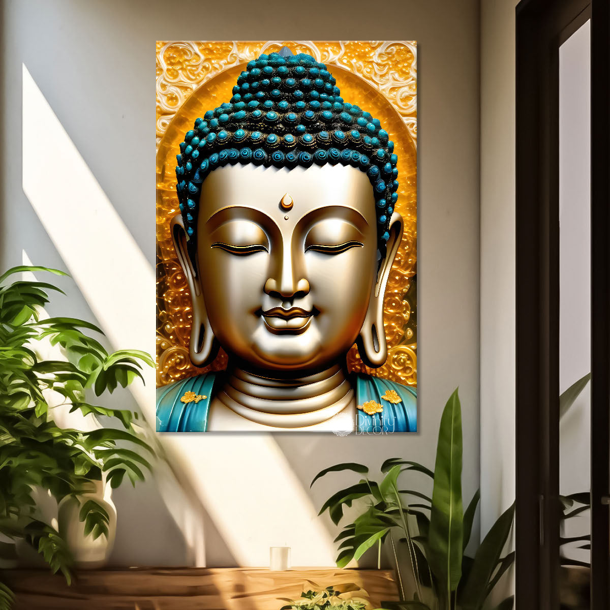 Golden buddha with yellow background painting - Buddha-V-67
