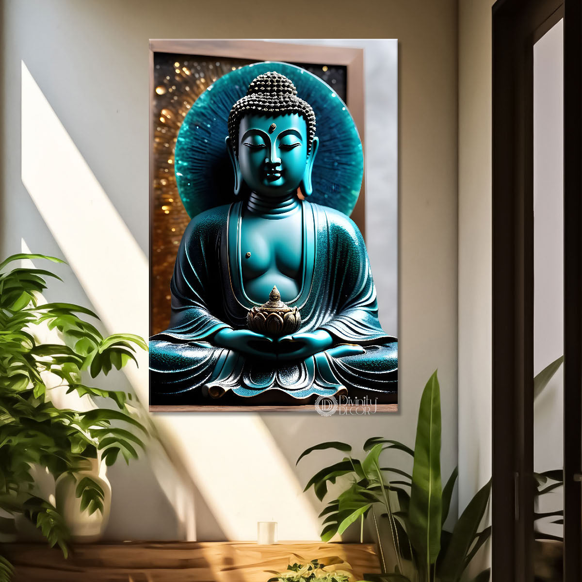 Blue buddha with blue chakra background painting - Buddha-V-68