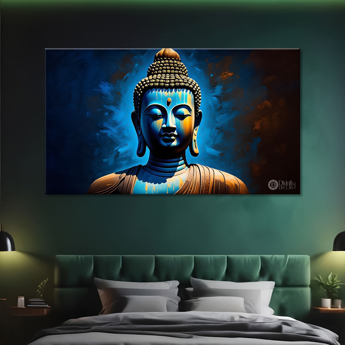 Buddha with light blue textured painting Canvas Wall Painting - Buddha-69