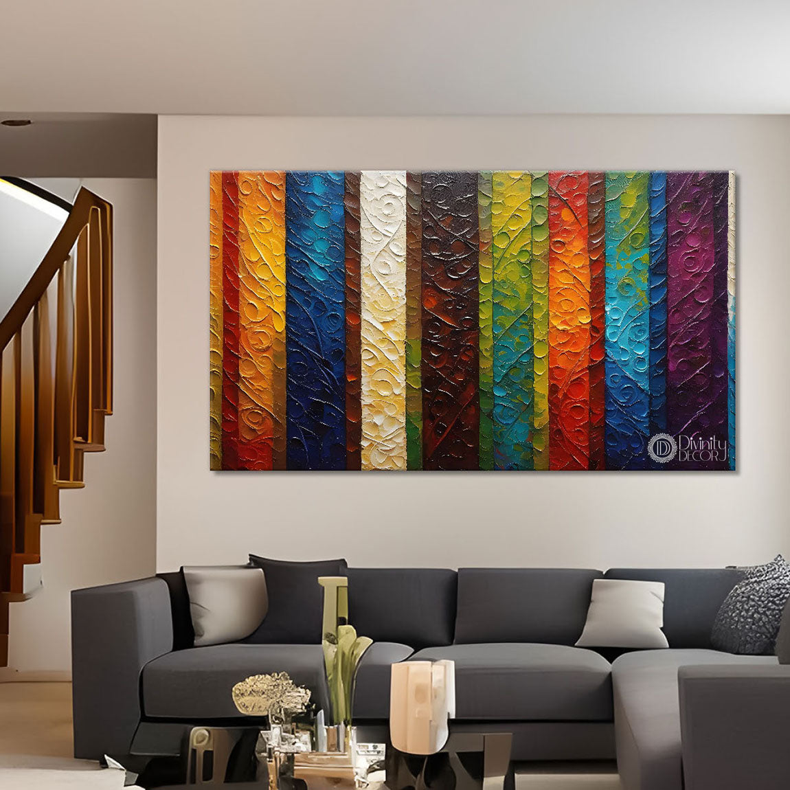 Vertical Lines textured art Canvas Painting - Design - Modern-L-69