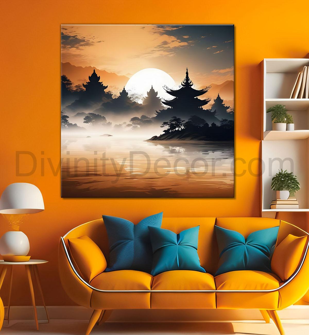 Trees with sunset painting 24X24- Nature Art -S-69