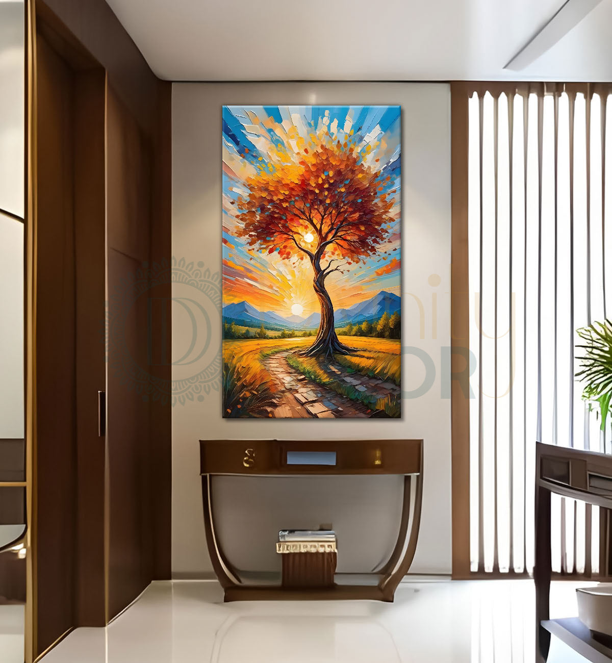 Orange tree in colourful background texutred painting Canvas Painting - Nature Art -V-69