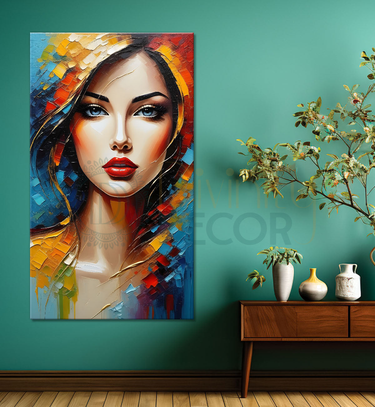 Colourful woman face textured modern art Canvas Painting - Design - Modern-V-6