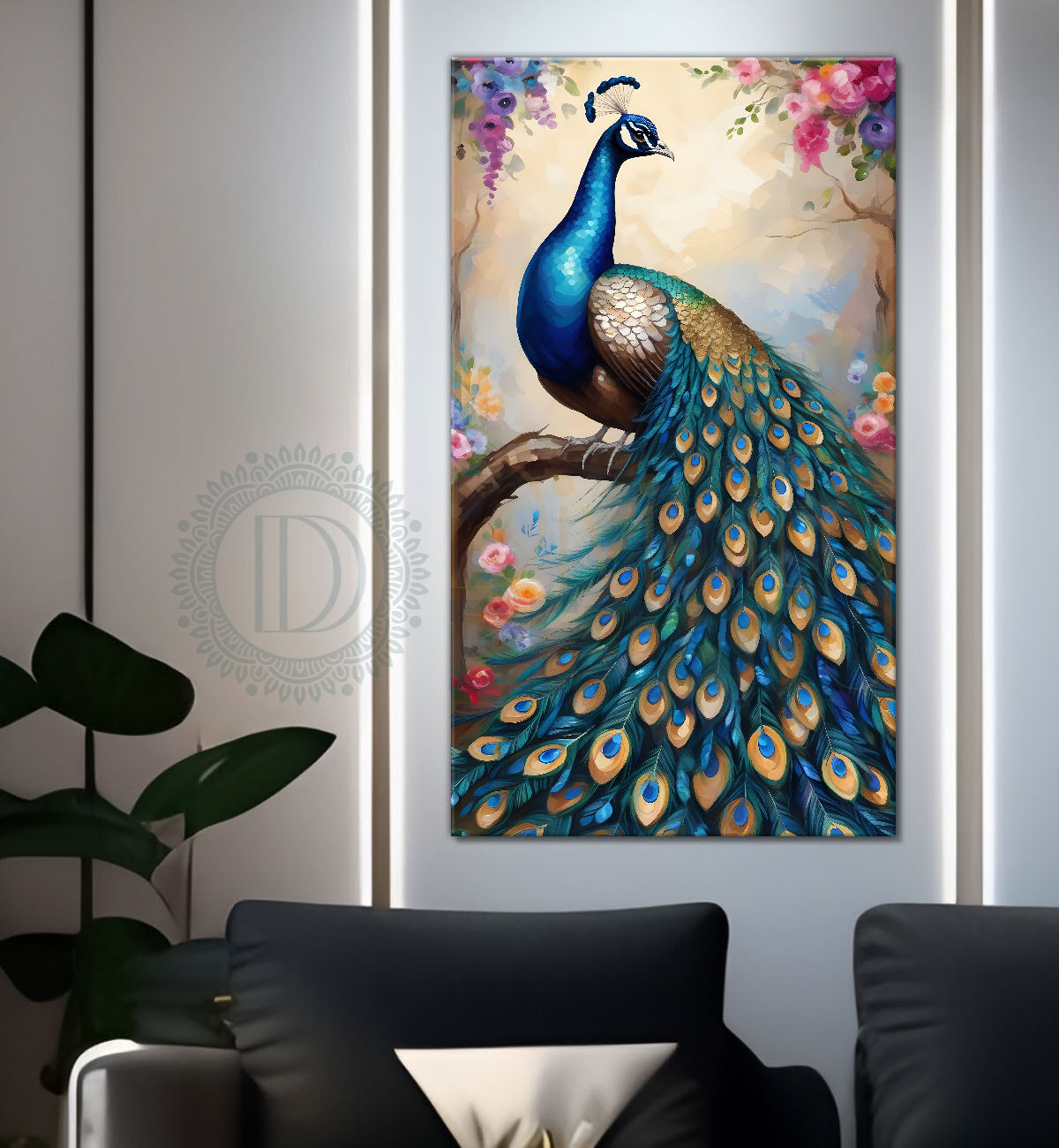 Peacock with colourful flowers painting modern art  - Design - Peacock-V-6