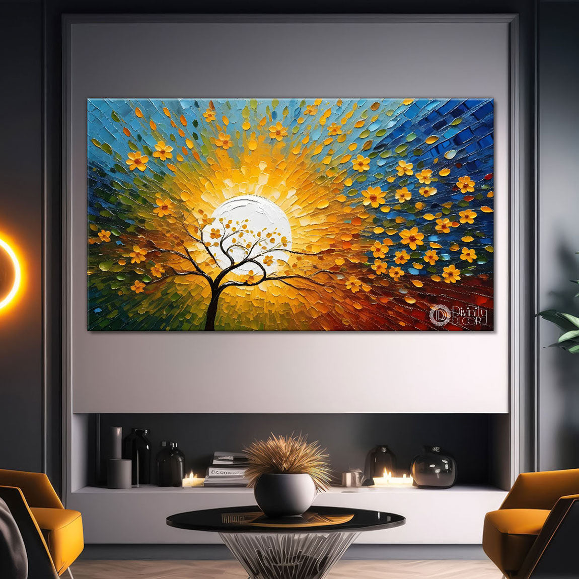 Orange flower tree in textured modern art Canvas Painting - Design - Tree-70